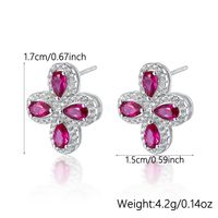 Elegant Glam Flower Synthetic Gemstones Sterling Silver High Carbon Drill White Gold Plated Women's Rings Earrings Jewelry Set sku image 6