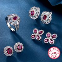 Elegant Glam Flower Synthetic Gemstones Sterling Silver High Carbon Drill White Gold Plated Women's Rings Earrings Jewelry Set main image 1