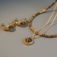 Stainless Steel Tiger Eye Copper Vintage Style Geometric Round Water Droplets Handmade Jewelry Set main image 4