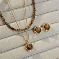 Stainless Steel Tiger Eye Copper Vintage Style Geometric Round Water Droplets Handmade Jewelry Set main image 1