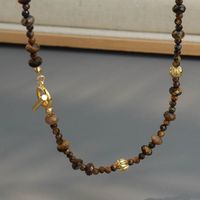 Vintage Style Geometric Color Block Tiger Eye Copper Necklace In Bulk main image 4