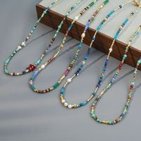 Vacation Geometric Color Block Natural Stone Freshwater Pearl Copper Necklace In Bulk main image 4