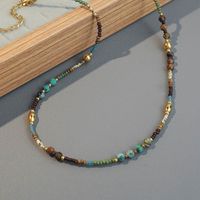 Retro Geometric Color Block Stainless Steel Natural Stone Turquoise Necklace In Bulk main image 4