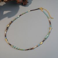 Retro Geometric Color Block Stainless Steel Natural Stone Turquoise Necklace In Bulk main image 1