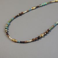 Retro Geometric Color Block Stainless Steel Natural Stone Turquoise Necklace In Bulk main image 3