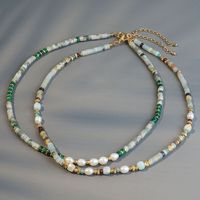 Retro Geometric Color Block Malachite Freshwater Pearl Copper Necklace In Bulk main image 1