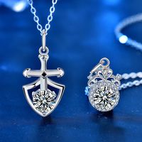 Sterling Silver Elegant Crown GRA Inlay Diamond Moissanite Pendant Necklace main image 5