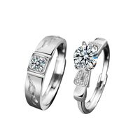 Sterling Silver Elegant Geometric Solid Color GRA Inlay Moissanite Open Rings sku image 1