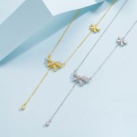 Sterling Silver Elegant Simple Style Bow Knot Plating Zircon Pendant Necklace main image 1