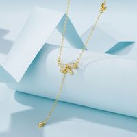 Sterling Silber Elegant Einfacher Stil Bogenknoten Überzug Zirkon Halskette Mit Anhänger main image 6