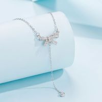 Sterling Silver Elegant Simple Style Bow Knot Plating Zircon Pendant Necklace sku image 2