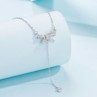 Sterling Silber Elegant Einfacher Stil Bogenknoten Überzug Zirkon Halskette Mit Anhänger main image 5