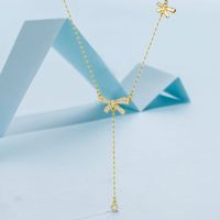 Sterling Silver Elegant Simple Style Bow Knot Plating Zircon Pendant Necklace sku image 1