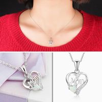 Sterling Silver IG Style Elegant Letter Heart Shape Opal Pendant Necklace main image 3
