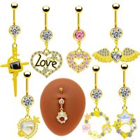 1 Piece Belly Rings Simple Style Shiny Star Heart Shape Wings 316 Stainless Steel  Alloy Hollow Out Inlay Acrylic Rhinestones Glass Gold Plated main image 1
