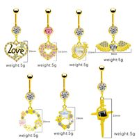 1 Piece Belly Rings Simple Style Shiny Star Heart Shape Wings 316 Stainless Steel  Alloy Hollow Out Inlay Acrylic Rhinestones Glass Gold Plated main image 2
