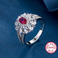 Elegant Glam Flower Synthetic Gemstones Sterling Silver High Carbon Drill White Gold Plated Women's Rings Earrings Jewelry Set sku image 1