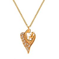 Copper 18K Gold Plated Elegant Simple Style Heart Shape Hollow Out Inlay Rhinestones Pendant Necklace main image 6