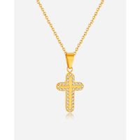 Titanium Steel Simple Style Plating Inlay Cross Zircon Pendant Necklace main image 6