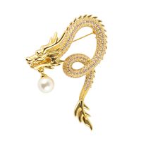 IG Style Shiny Leaf Flower Dragon Copper Plating Inlay Pearl Zircon Women's Brooches main image 4