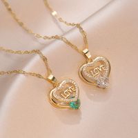 Titanium Steel Sweet Heart Shape Diamond Pendant Necklace sku image 1