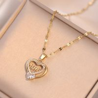 Titanium Steel Sweet Heart Shape Diamond Pendant Necklace sku image 2