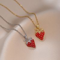 Titanium Steel Sweet Fruit Diamond Pendant Necklace main image 1