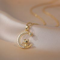 Copper Simple Style Rabbit Sheep Dragon Diamond Pendant Necklace main image 2
