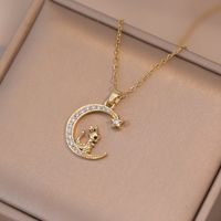 Copper Simple Style Rabbit Sheep Dragon Diamond Pendant Necklace sku image 5