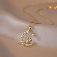 Copper Simple Style Rabbit Sheep Dragon Diamond Pendant Necklace sku image 1