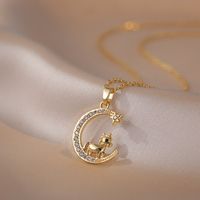 Copper Simple Style Rabbit Sheep Dragon Diamond Pendant Necklace sku image 8