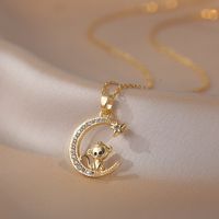 Copper Simple Style Rabbit Sheep Dragon Diamond Pendant Necklace main image 3