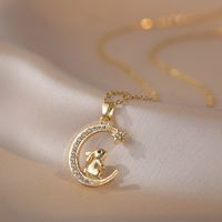 Copper Simple Style Rabbit Sheep Dragon Diamond Pendant Necklace main image 4