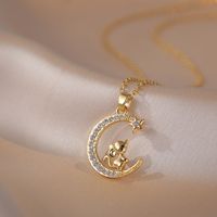 Copper Simple Style Rabbit Sheep Dragon Diamond Pendant Necklace main image 5