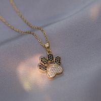 Titanium Steel Cute Paw Print Diamond Pendant Necklace main image 4