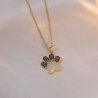 Titanium Steel Cute Paw Print Diamond Pendant Necklace main image 3