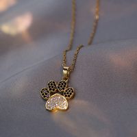 Titanium Steel Cute Paw Print Diamond Pendant Necklace main image 2