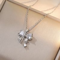 Titanium Steel Sweet Bow Knot Diamond Pendant Necklace main image 5