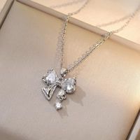 Titanium Steel Sweet Bow Knot Diamond Pendant Necklace sku image 4