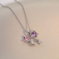 Titanium Steel Sweet Bow Knot Diamond Pendant Necklace main image 2