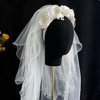 Elegant Flower Imitation Pearl Cloth Gauze Handmade Birdcage Veils 1 Piece sku image 1