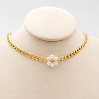 Casual Retro Simple Style Flower 304 Stainless Steel Imitation Pearl Titanium Steel Beaded Gold Plated Women's Necklace main image 6