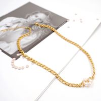Casual Retro Simple Style Flower 304 Stainless Steel Imitation Pearl Titanium Steel Beaded Gold Plated Women's Necklace main image 4