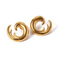 1 Pair IG Style Sea Wave 316 Stainless Steel  18K Gold Plated Ear Studs main image 4