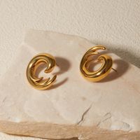 1 Pair IG Style Sea Wave 316 Stainless Steel  18K Gold Plated Ear Studs main image 1