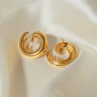 1 Pair IG Style Sea Wave 316 Stainless Steel  18K Gold Plated Ear Studs main image 3