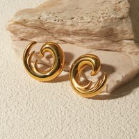 1 Pair IG Style Sea Wave 316 Stainless Steel  18K Gold Plated Ear Studs main image 2