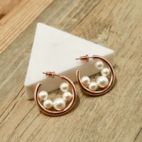 1 Pair Commute Round Plating Copper Pearl 18K Gold Plated Earrings main image 6