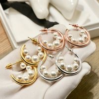 1 Pair Commute Round Plating Copper Pearl 18K Gold Plated Earrings main image 1