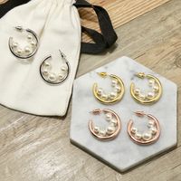 1 Pair Commute Round Plating Copper Pearl 18K Gold Plated Earrings main image 4